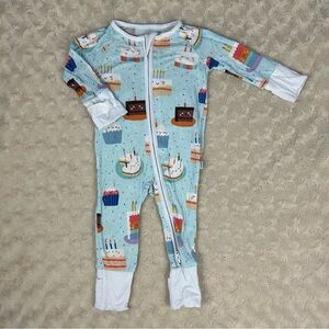 Little Sleepies Birthday Cake Sleeper Size Newborn Light Blue Cupcake Bamboo